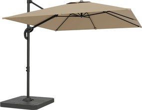 Outsunny Guarda-sol Suspenso Quadrado Guarda-sol de Jardim Exterior Base e Placas de Contrapeso Mastro de Alumínio 2,4x2,4m Cáqui | Aosom Portugal