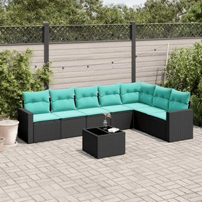 vidaXL 8 pcs conjunto de sofás p/ jardim c/ almofadões vime PE preto
