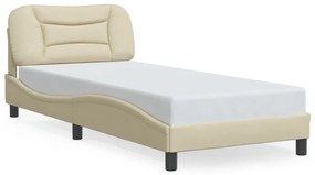 Estrutura de cama c/ cabeceira tecido cor creme 90x200 cm