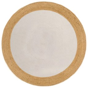 vidaXL Tapete trançado redondo 90 cm juta/algodão branco/natural