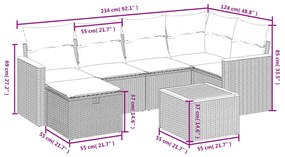 7 pcs conjunto de sofás p/ jardim com almofadões vime PE bege