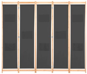 Divisória de quarto com 5 painéis 200x170x4 cm tecido cinzento