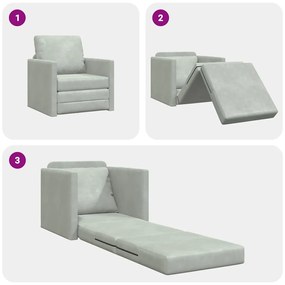 Sofá de Andar vidaXL Individual Conversível Veludo 74x77x81 cm Cinza C