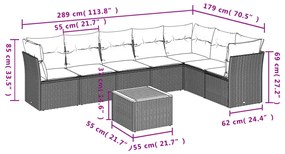 8 pcs conjunto de sofás p/ jardim com almofadões vime PE bege