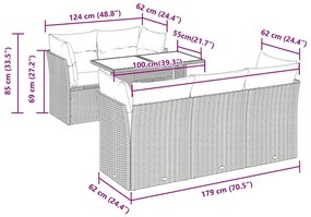 6 pcs conjunto sofás jardim com almofadões PE/acácia cinzento