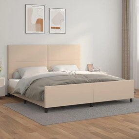 vidaXL Estrutura cama cabeceira 200x200 cm couro artificial cappuccino