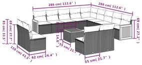 14 pcs conjunto sofás p/ jardim c/ almofadões vime PE cinzento