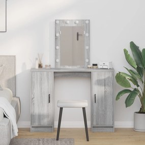 mesa de maquilhagem vidaXL com luzes LED cinzento sonoma 102x33x135 cm