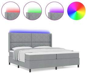 Cama Box com Colchão e Luz LED Cinza Claro 200 x 200 cm
