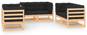 vidaXL 6 pcs conjunto lounge de jardim c/ almofadões pinho maciço