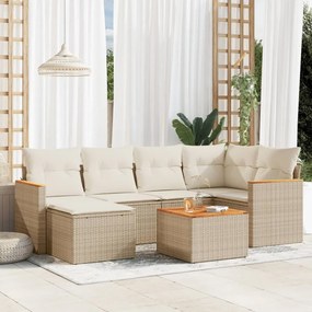 7 pcs conjunto de sofás p/ jardim com almofadões vime PE bege