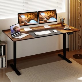 Secretária elétrica 140 x 70 cm com altura ajustável, memória de 4 posições, orifício para cabos e motor silencioso Café