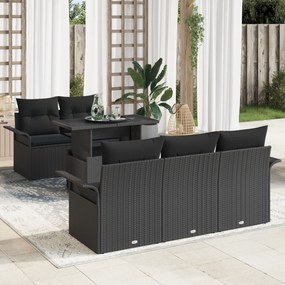 vidaXL Conjunto de Sofá de Jardim de 6 Peças com Almofadas Preto Rattan Poliéster