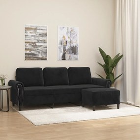 vidaXL Sofá de 3 lugares com apoio de pés 180 cm veludo preto
