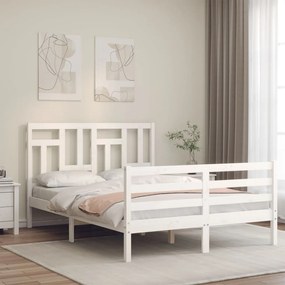 vidaXL Estrutura de cama com cabeceira 140x190cm madeira maciça branco
