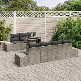 Conjunto de Sofá de Jardim de 8 Peças com Almofadas Cinza de Rattan