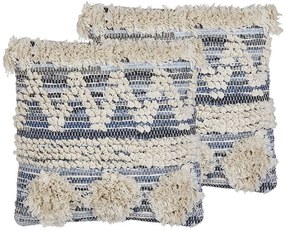 Conjunto de 2 almofadas decorativas tufadas em algodão creme e azul 45 x 45 cm EYTELIA Beliani