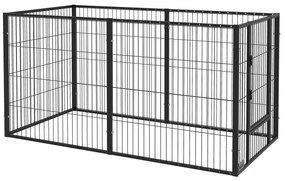 PawHut Parque para Cães de 6 Painéis com Largura Ajustável e Estrutura de Aço 82,5-150x79x81 cm Preto
