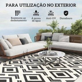 Tapete de Exterior 182x274 cm Tapete Reversível com Padrão Geométrico Impermeável Bolsa de Transporte Branco e Preto