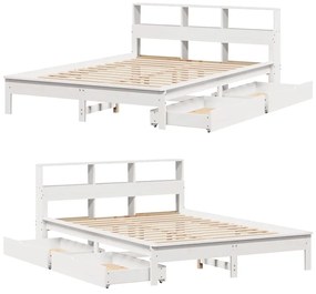 Cama com estante sem colchão 120x200 cm pinho maciço branco