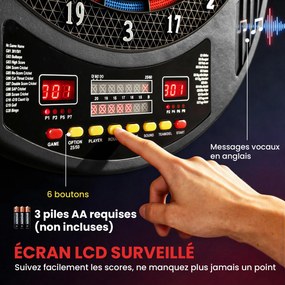 Jogo de dardos eletrónico com pontas flexíveis, dois ecrãs LED, 33 jogos, 202 variações, até 8 jogadores