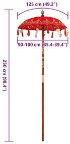 Parasol Balinês Vermelho x 260 cm Algodão e madeira sólida