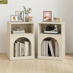 Conjunto de 2 mesas de cabeceira 40 x 30 x 60 cm, com compartimentos abertos, design arqueado, creme