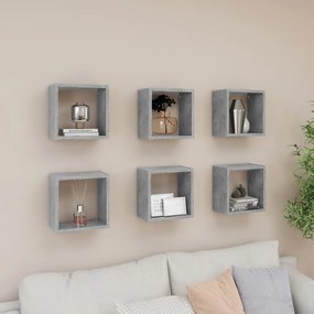 Prateleiras parede forma de cubo 6pcs 26x15x26 cm cinza cimento