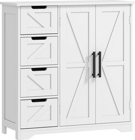 HOMCOM Armário de Casa de Banho com 4 Gavetas e Armário com Prateleira Ajustável 81,2x30x83,8 cm Branco | Aosom Portugal