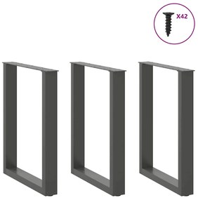 Pés para mesa de jantar em formato de U, 3 peças, antracite, 70x(72-73