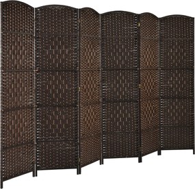 Biombo dobrável de 6 painéis 270,5 x 1,5 x 180 cm com moldura em madeira natural para escritório em casa ou sala de estar Castanho
