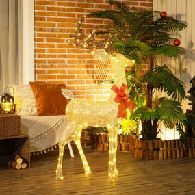 Reno Luminoso de Natal Decoração de Natal com 137 LEDs Branco Quente Iluminação Natalícia 66x25x135 cm Dourado