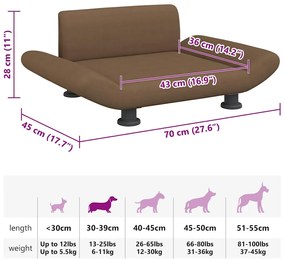 Cama para cães 70x45x28 cm tecido castanho