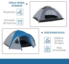 Tenda de Campismo para 4 Pessoas Tenda de Campismo com Janelas 2 Bolsos e Bolsa de Transporte 300x250x130 cm Cinza e Azul