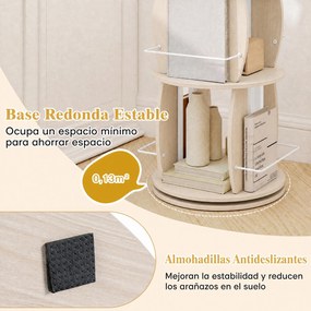 Estante Giratória para Livros, 40 x 40 x 107,5 cm, Rotação de 360° em 3 Níveis, Natural