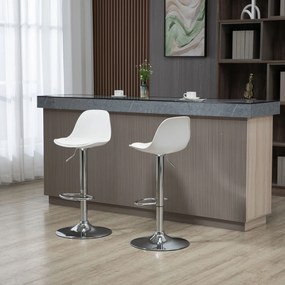 Conjunto de 2 bancos de bar e cadeiras altas de cozinha com encosto e apoio para os pés, altura ajustável, 41 x 42 x 82–104 cm, branco