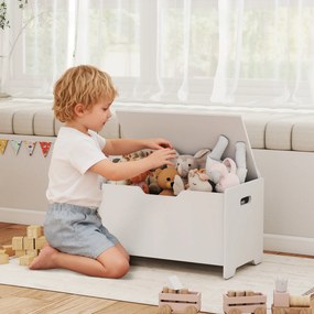 Baú para brinquedos infantil  60 x 38 x 48 cm com tampa rebatível, baú de arrumação infantil, em forma de urso, branco