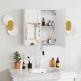 Armário de parede para casa de banho 62 x 65 cm com portas duplas espelhadas e Estante ajustável Branco