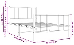 Estrutura de cama com cabeceira e pés 90x190 cm metal preto