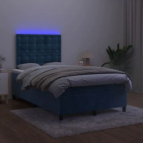 Cama box spring c/ colchão/LED 120x200 cm veludo azul-escuro