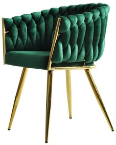 Conjunto 2 Cadeiras KING, metal dourado, tecido veludo verde escuro