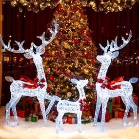 Conjunto de 3 Renos de Natal Iluminados, 215 Luzes LED Resistentes às Intempéries, Branco