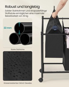 Cesto para roupa suja com Rodas 3 x 45 L Preto