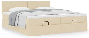 Estrutura de cama otomana com colchões tecido creme 200x200cm