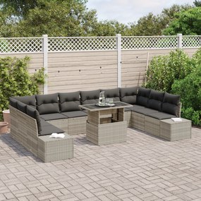Conjunto de Sofá de Jardim com 11 Peças e Almofadas Cinza Claro em Pol