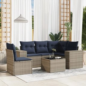 vidaXL 6 pcs conjunto sofás p/ jardim c/ almofadões vime PE cinzento