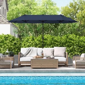 Guarda-sol duplo 400x200 cm jardim duplo para exterior com base recarregável, manivela e 12 varas de alta resistência Azul Marinho