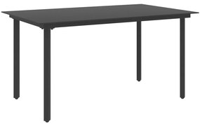 vidaXL Mesa de jantar para jardim 150x80x74 cm aço e vidro preto