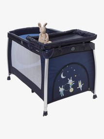 Cama de viagem dobrável Mobi'bed VERBAUDET azul escuro liso com motivo