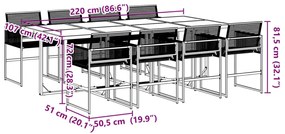 9 pcs conjunto de jantar para jardim vime PE preto